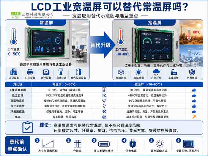 LCD宽温液晶屏替代常温屏可以吗？工业液晶屏替换注意事项